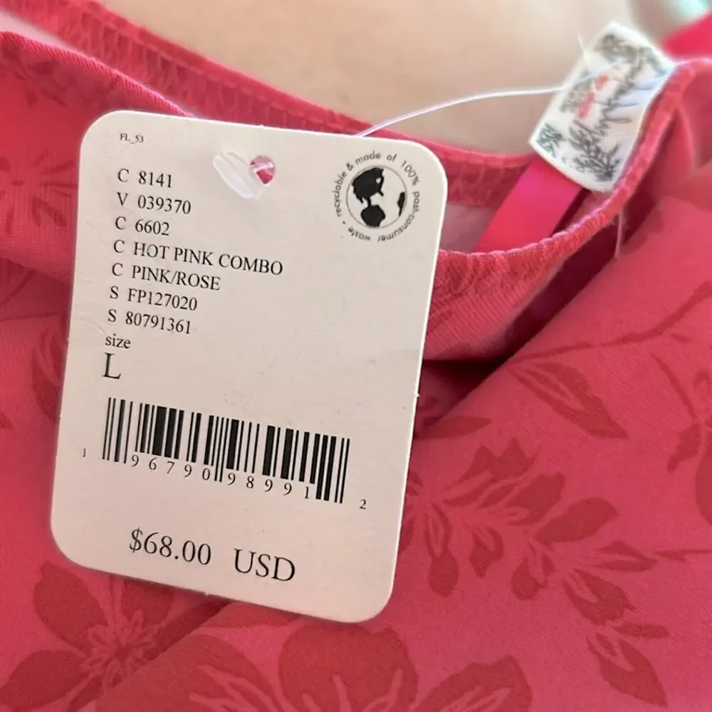 NWT Free People Something About You Floral Puff Shoulder Bodysuit Hot Pink Combo